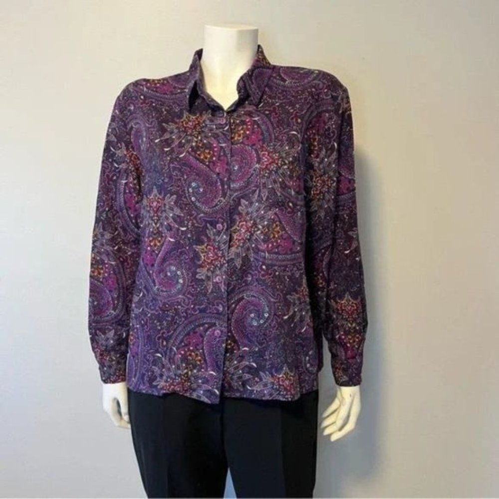 Vintage 100% Pure Wool Made in England paisley Print button front top